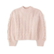Girls Long Sleeve Cable Knit Ribbon Sweater, Sizes XS-XXL