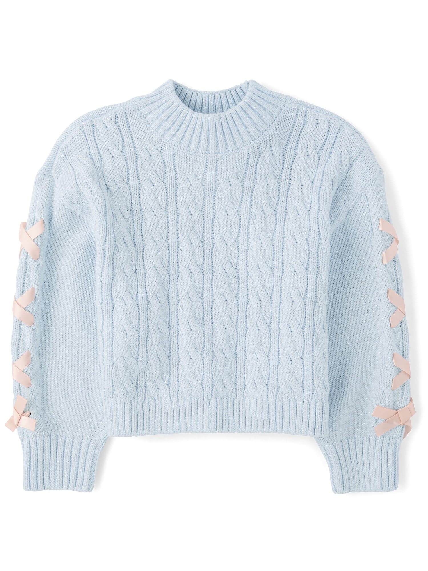 The Children's Place Girls Long Sleeve Cable Knit Ribbon Sweater, Sizes XS-XXL