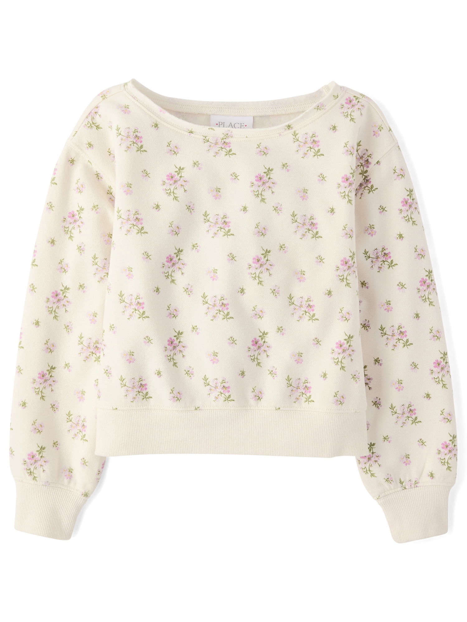 The Children's Place Girls Long Sleeve Floral Off Shoulder Fleece Sweatshirt, Sizes XS-XXL