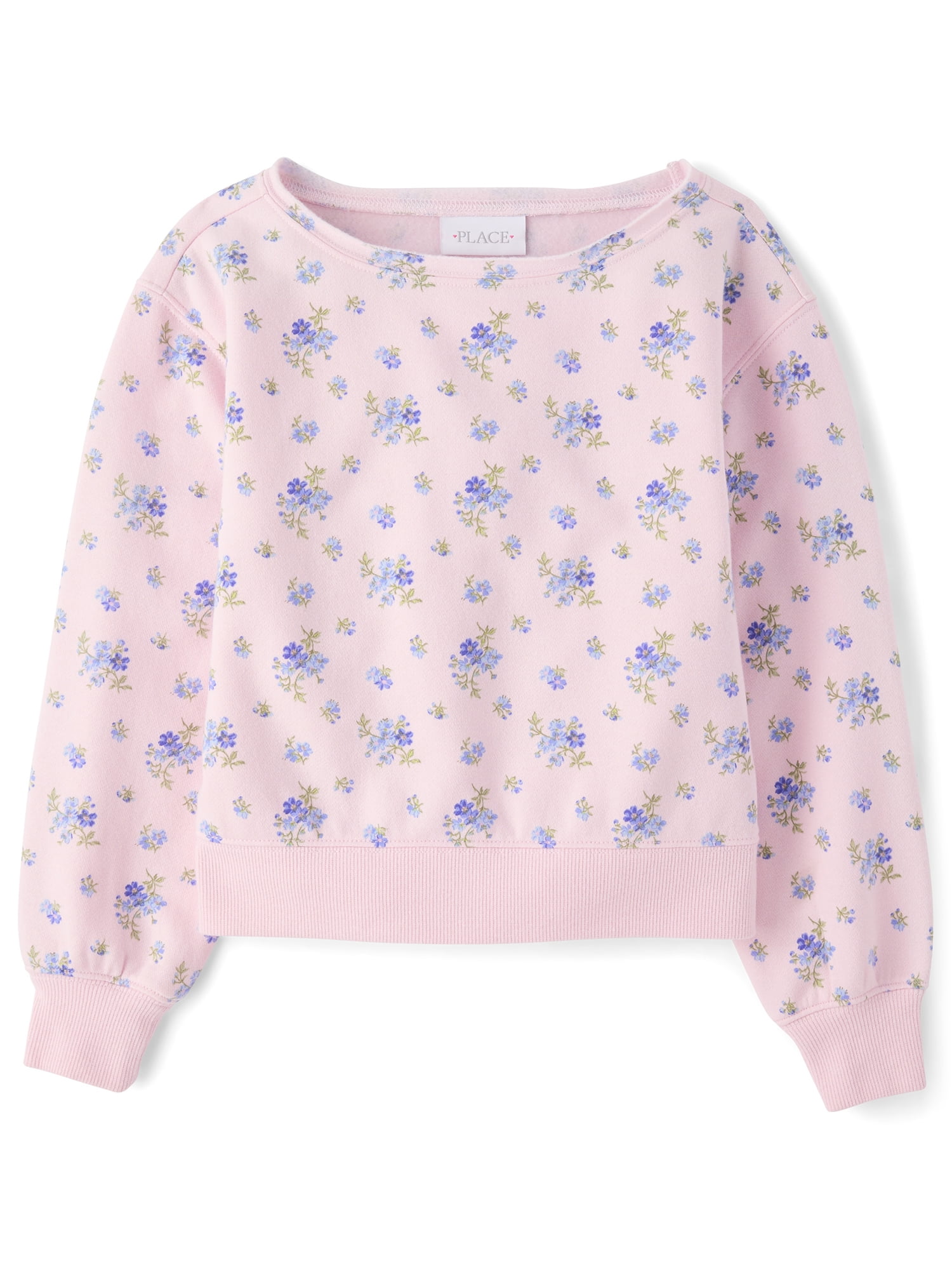 The Children's Place Girls Long Sleeve Floral Off Shoulder Fleece Sweatshirt, Sizes XS-XXL