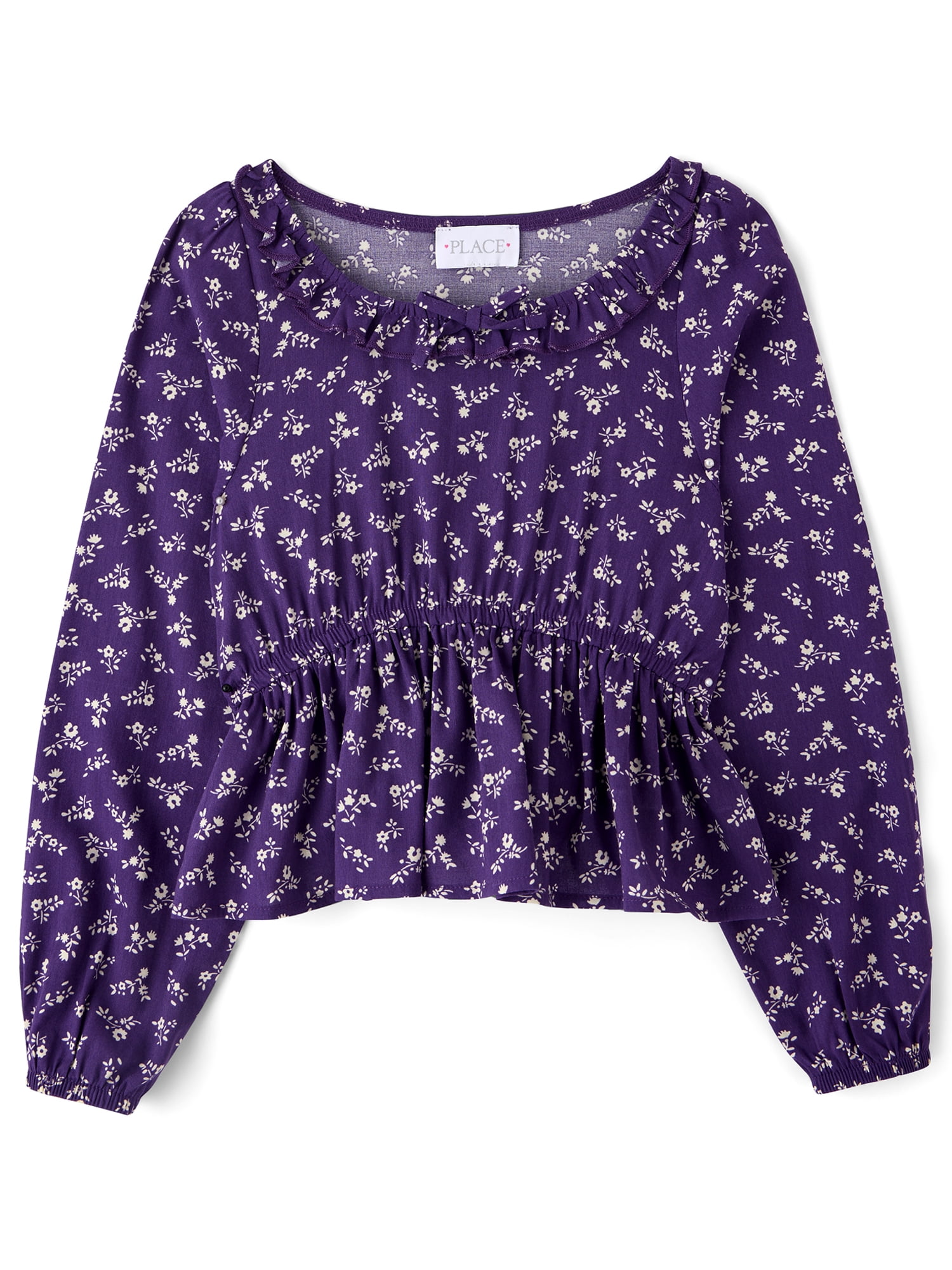 The Children's Place Girls Long Sleeve Floral Ruffle Top, Sizes XS-XXL