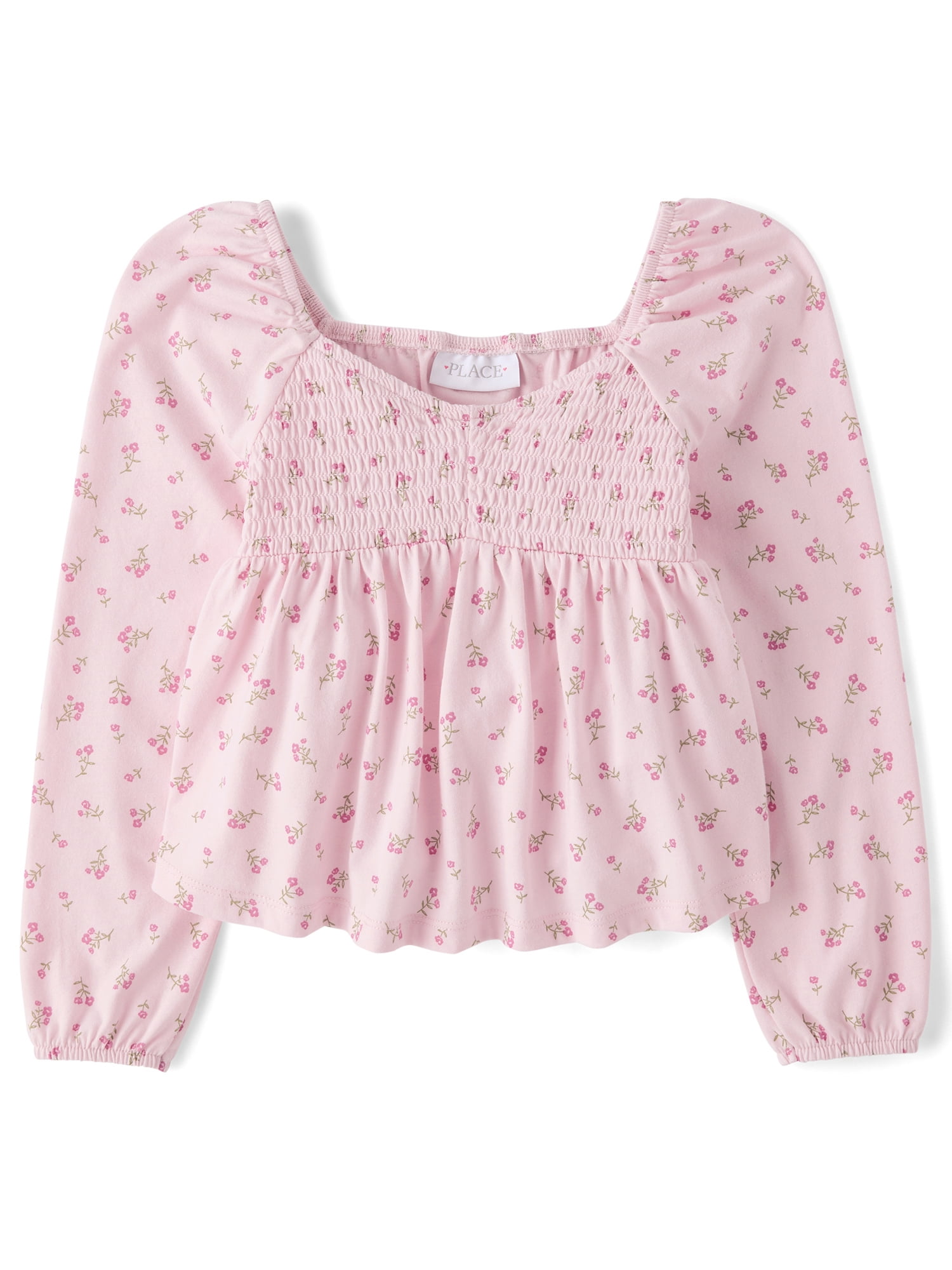 The Children's Place Girls Long Sleeve Floral Smocked Peplum Top, Sizes XS-XXL