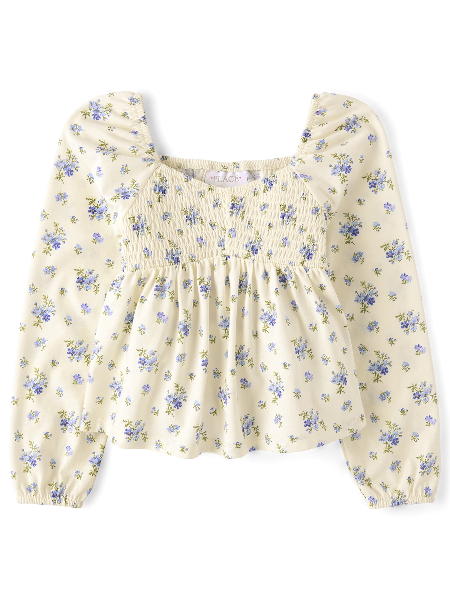 The Children's Place Girls Long Sleeve Floral Smocked Peplum Top, Sizes XS-XXL