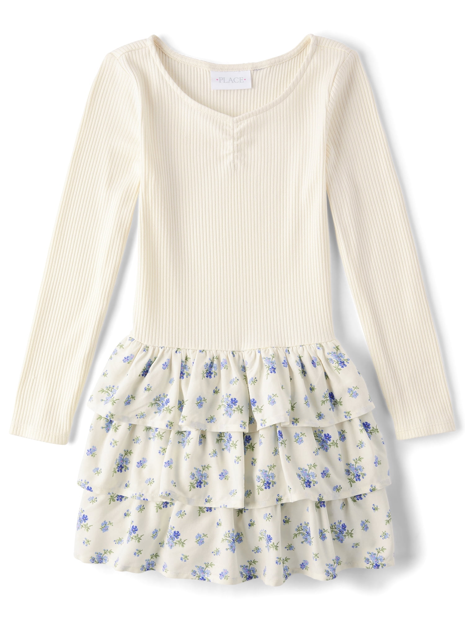 The Children's Place Girls Long Sleeve Floral Tiered Drop Waist Dress, Sizes XS-XXL