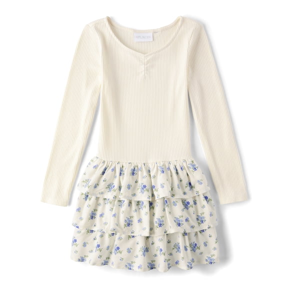 The Children's Place Girls Long Sleeve Floral Tiered Drop Waist Dress, Sizes XS-XXL