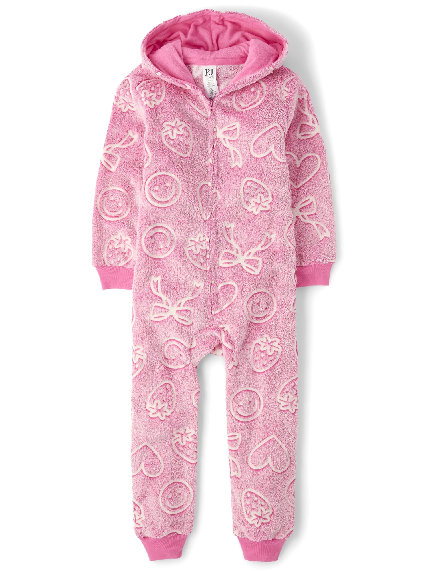 The Children's Place Girls Long Sleeve Glow In The Dark Doodle Sherpa One Piece PJs, Sizes XS-XXL