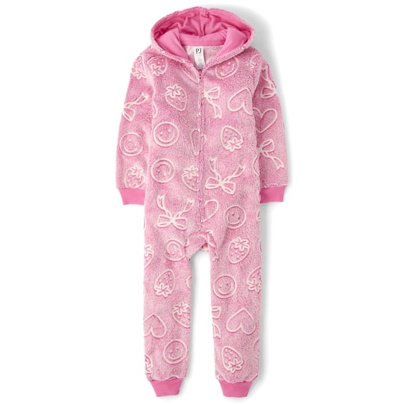 The Children's Place Girls Long Sleeve Glow In The Dark Doodle Sherpa One Piece PJs, Sizes XS-XXL