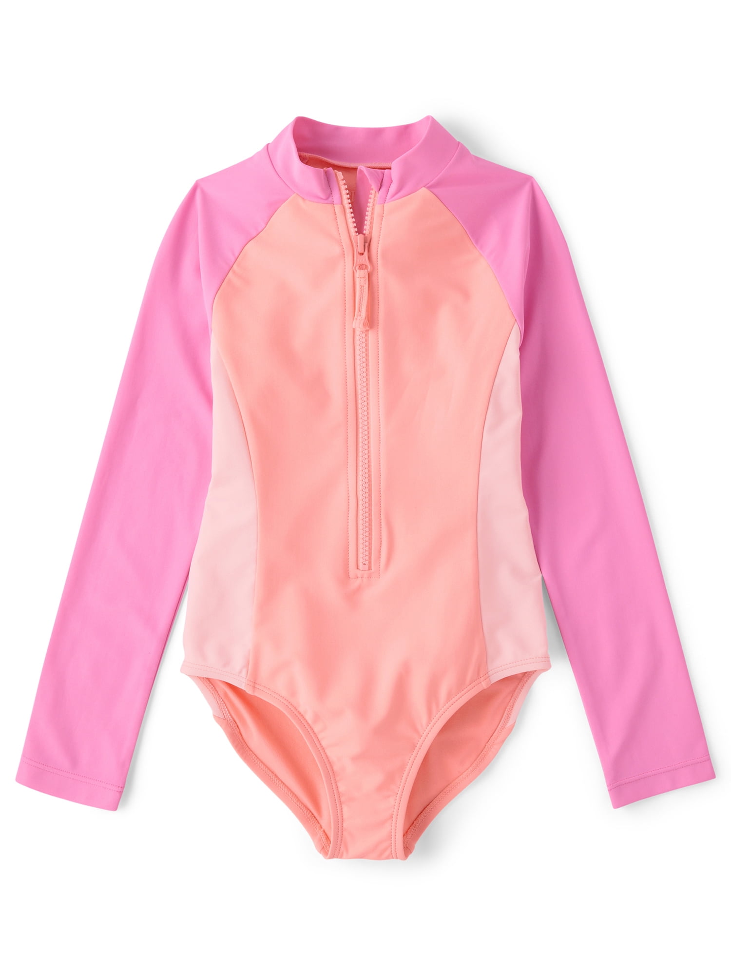 The Children's Place Girls Long Sleeve Half Zip One-Piece Rashguard Swimsuit, Sizes XS-XXL