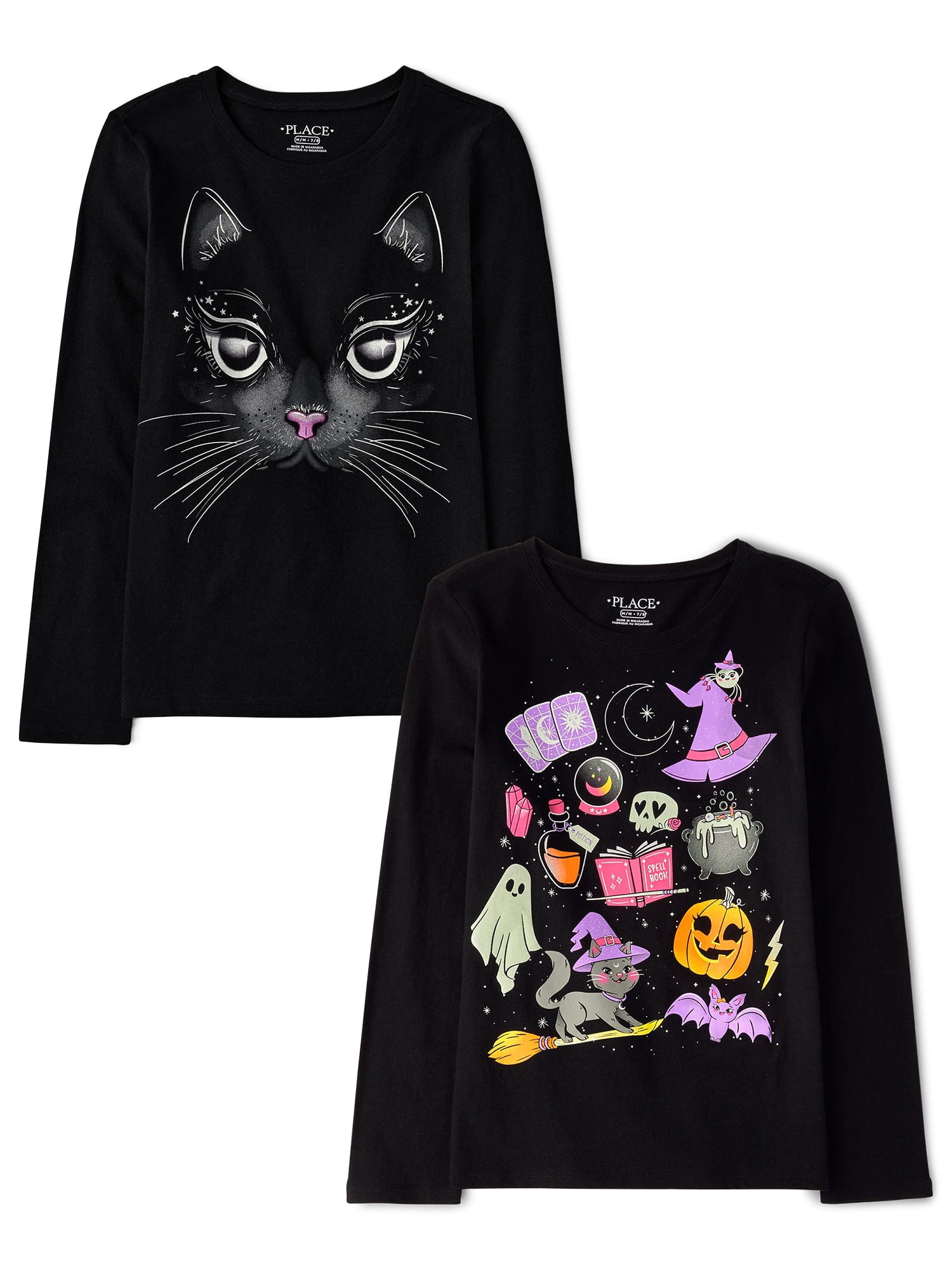 The Children's Place Girls Long Sleeve Halloween Graphic Tee, 2-Pack, Sizes XS-XXL