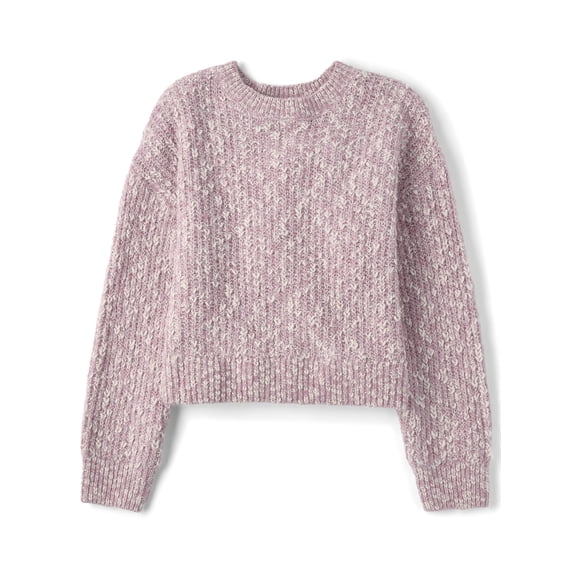 The Children's Place Girls Long Sleeve Marled Shaker Stitch Cable Knit Sweater, Sizes XS-XXL