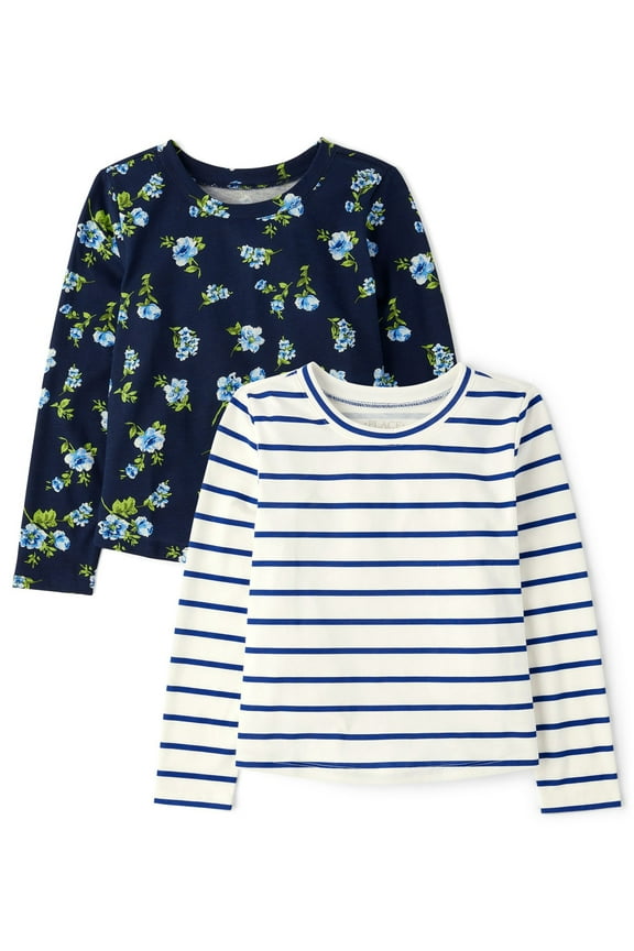Girls Long Sleeve Mix & Match Floral Top, 2-Pack, Sizes XS-XXL