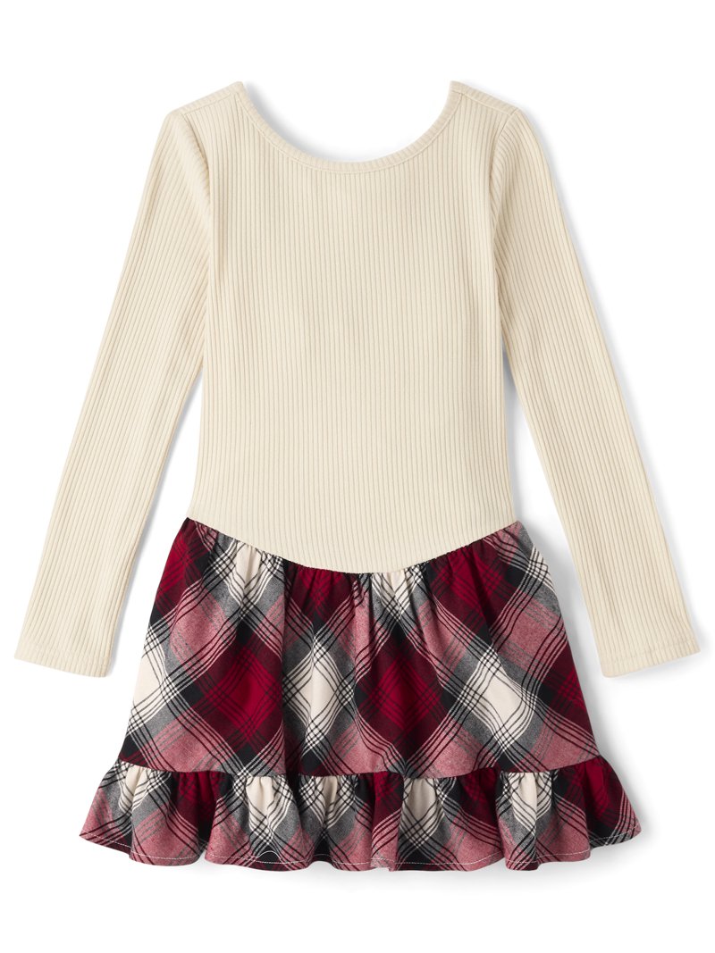 The Children's Place Girls Long Sleeve Ribbed Plaid Drop Waist Dress, Sizes  XS-XXL - Walmart.com
