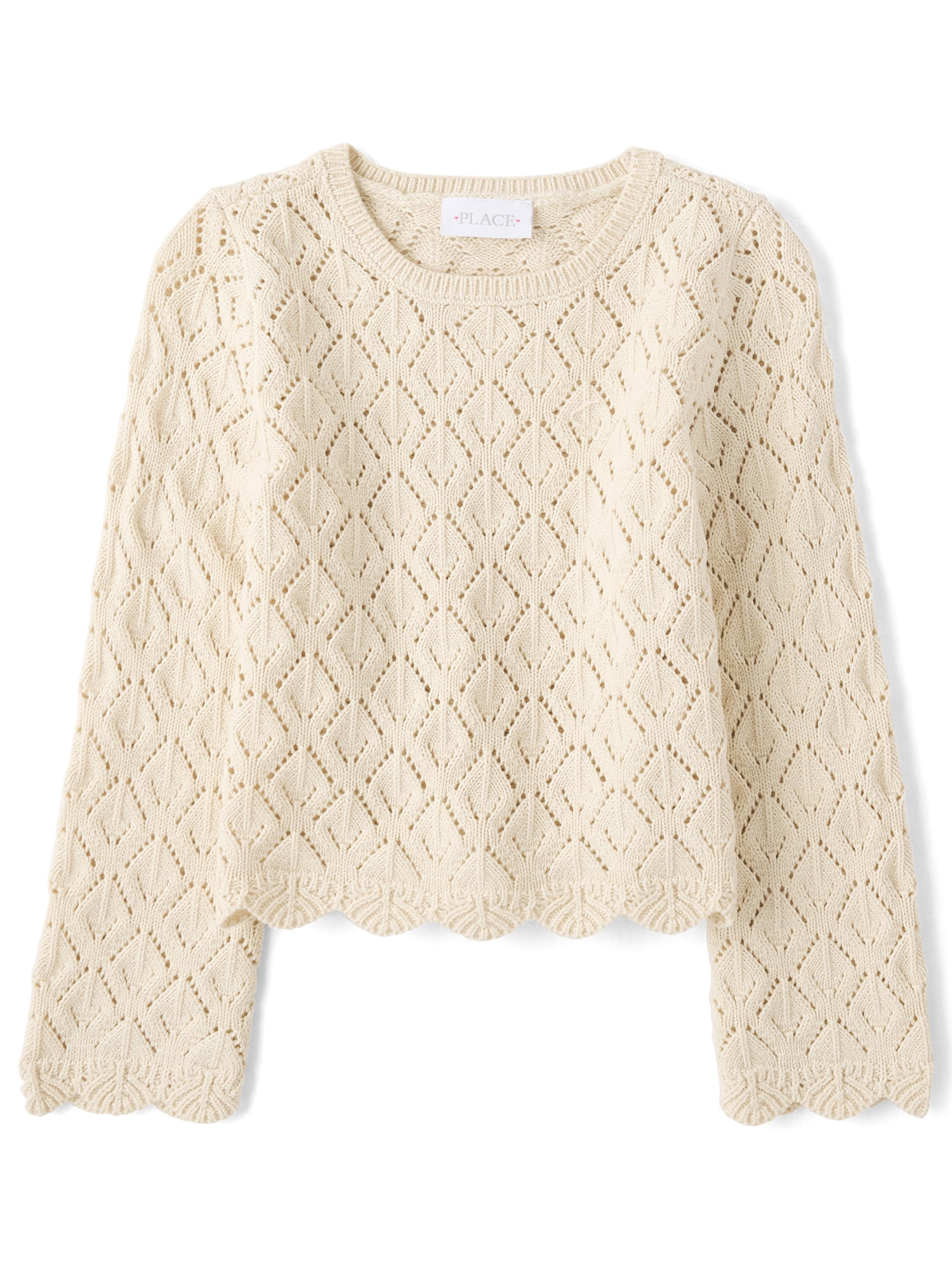 The Children's Place Girls Long Sleeve Scalloped Pointelle Sweater, Sizes XS-XXL