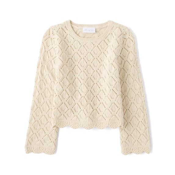 The Children's Place Girls Long Sleeve Scalloped Pointelle Sweater, Sizes XS-XXL