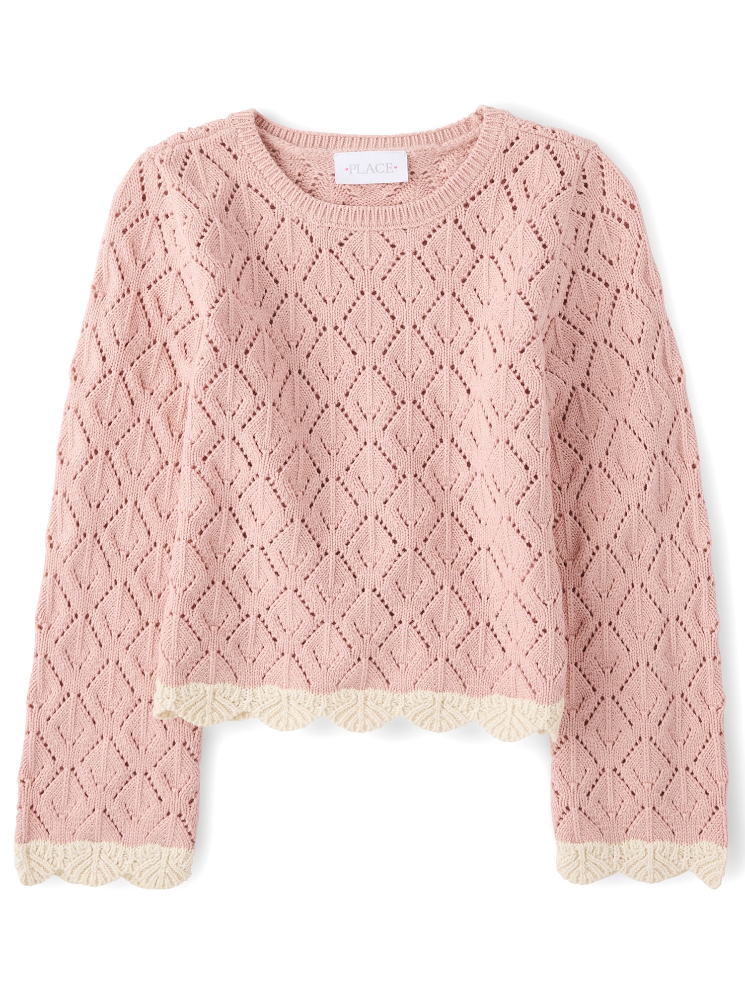 The Children's Place Girls Long Sleeve Scalloped Pointelle Sweater, Sizes XS-XXL