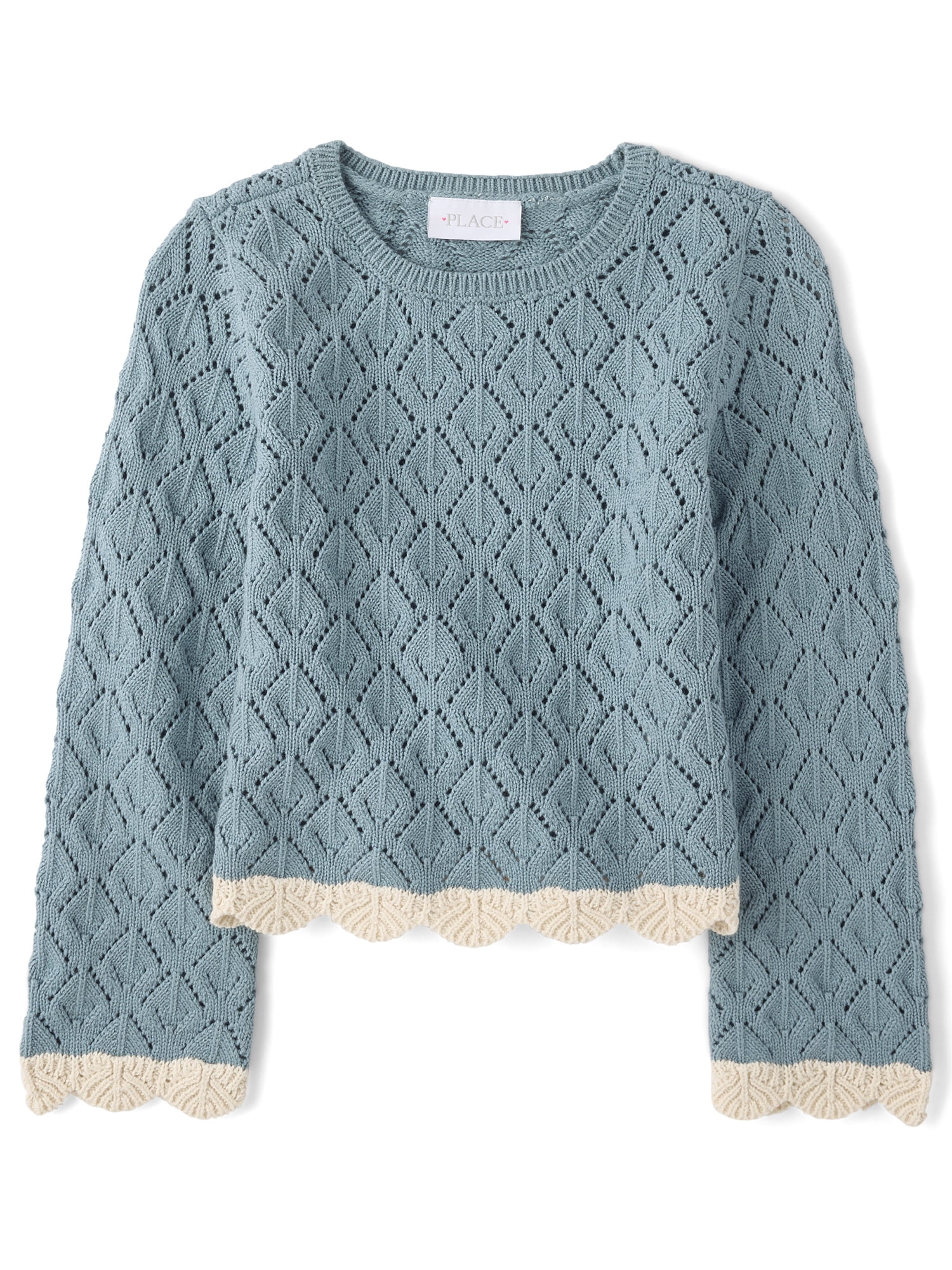 The Children's Place Girls Long Sleeve Scalloped Pointelle Sweater, Sizes XS-XXL