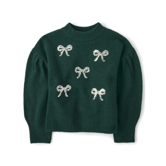 The Children's Place Girls Long Sleeve Sequin Bow Front Sweater, Sizes XS-XXL