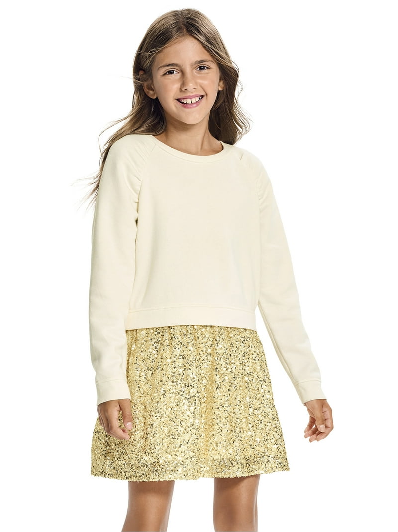 gold sweatshirt dress The Children's Place Girls Long Sleeve Sequin Dress, Sizes XS-XXL christmasdresses