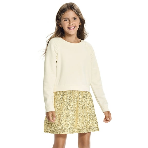 The Children's Place Girls Long Sleeve Sequin Sweatshirt Dress, Sizes XS-XXL