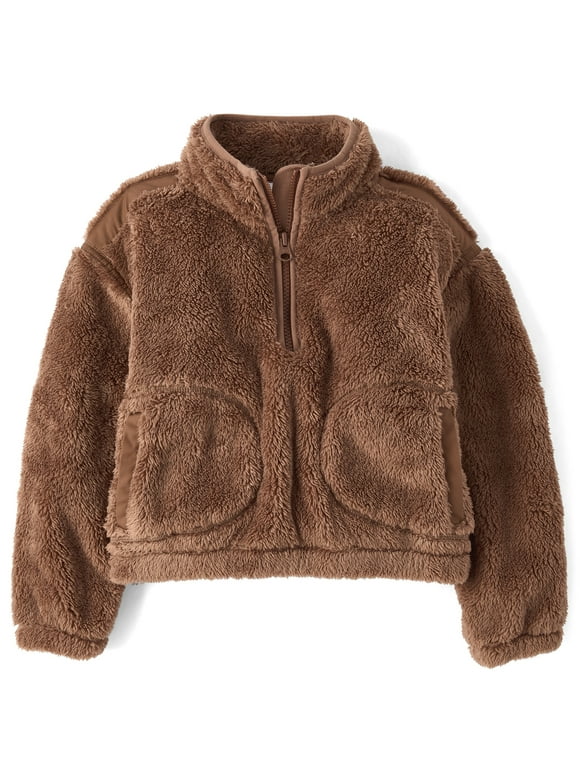 Girls Long Sleeve Sherpa Half Zip Pullover, Sizes XS-XXL