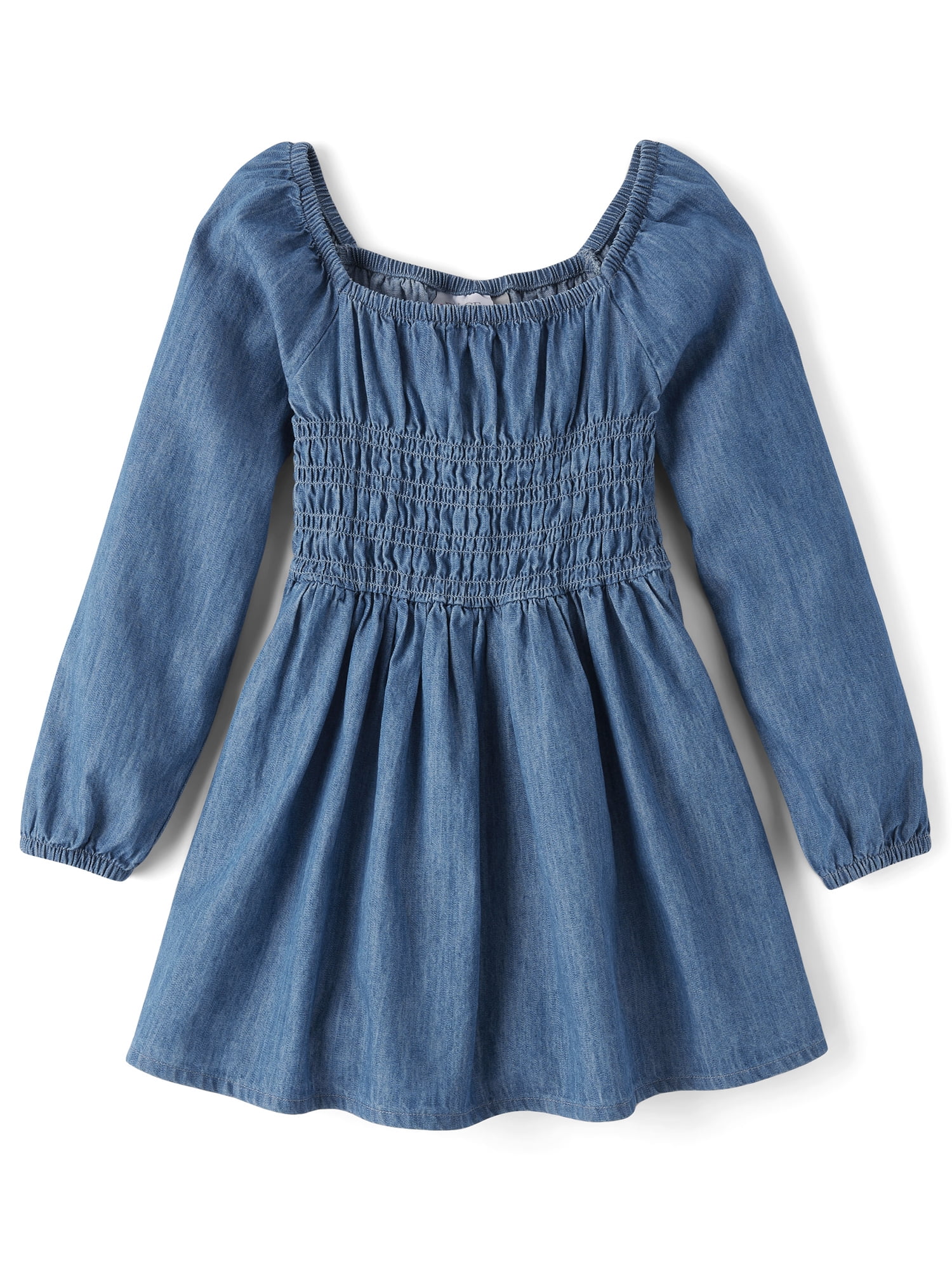 The Children's Place Girls Long Sleeve Smocked Chambray Dress, Sizes XS-XXL
