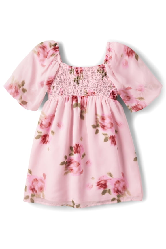 Girls Long Sleeve Smocked Chiffon Babydoll Dress, Sizes XS-XXL