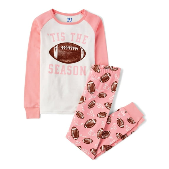 The Children's Place Girls Long Sleeve Snug Fit Football Cotton PJs, Sizes 4-16