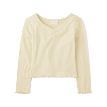 The Children's Place Girls Long Sleeve Solid Pointelle Top, Sizes XS-XXL