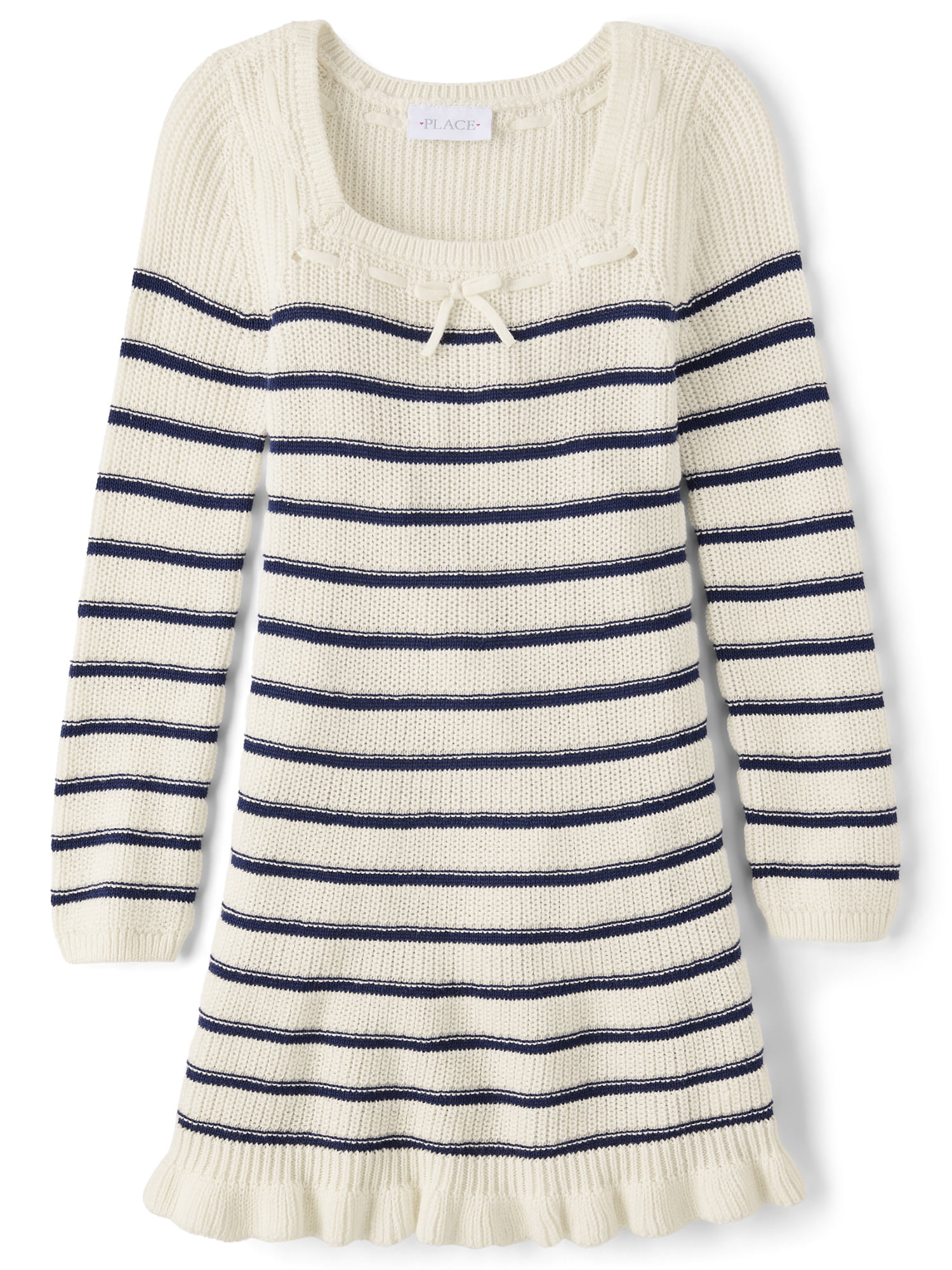 The Children's Place Girls Long Sleeve Striped Bow Sweater Dress, Sizes XS-XXL