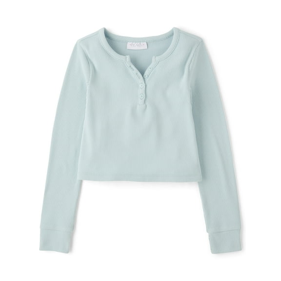 The Children's Place Girls Long Sleeve Sueded Rib Henley Top, Sizes XS-XXL