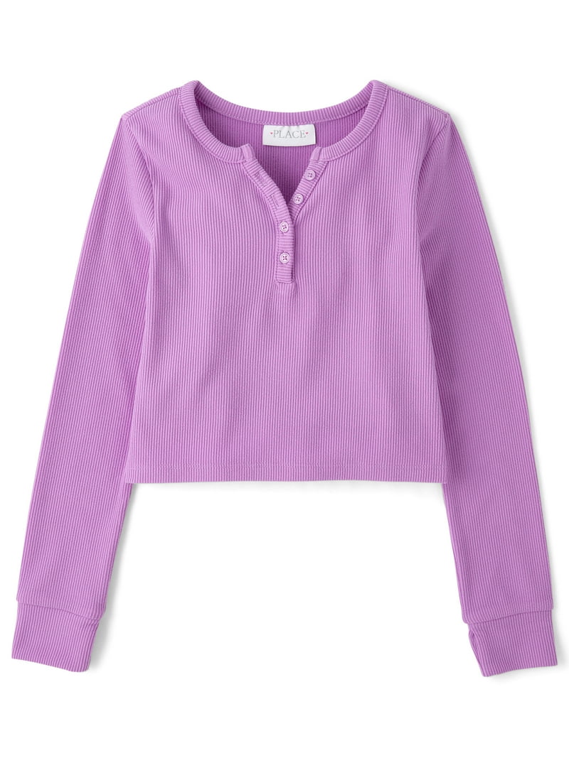 The Children's Place Girls Long Sleeve Sueded Rib Henley Top