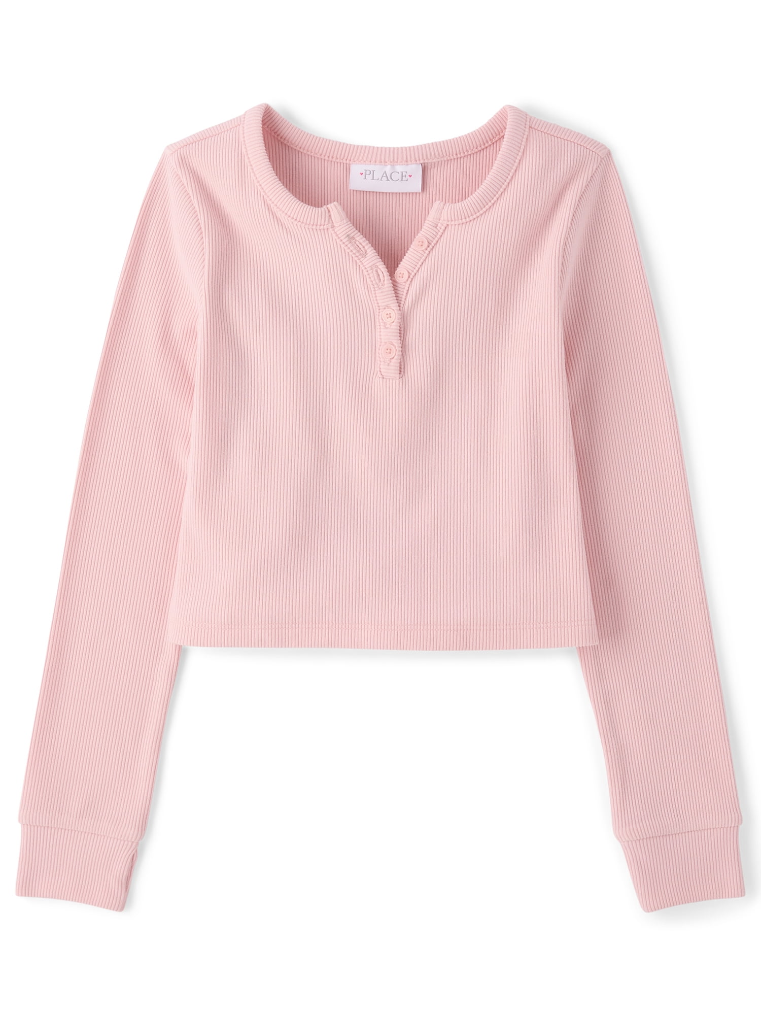 The Children's Place Girls Long Sleeve Sueded Rib Henley Top