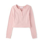 Girls Long Sleeve Sueded Rib Henley Top, Sizes XS-XXL