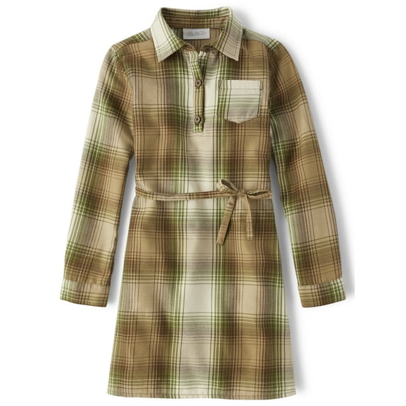 The Children's Place Girls Long Sleeve Tie-Waist Plaid Dress, Sizes XS-XXL