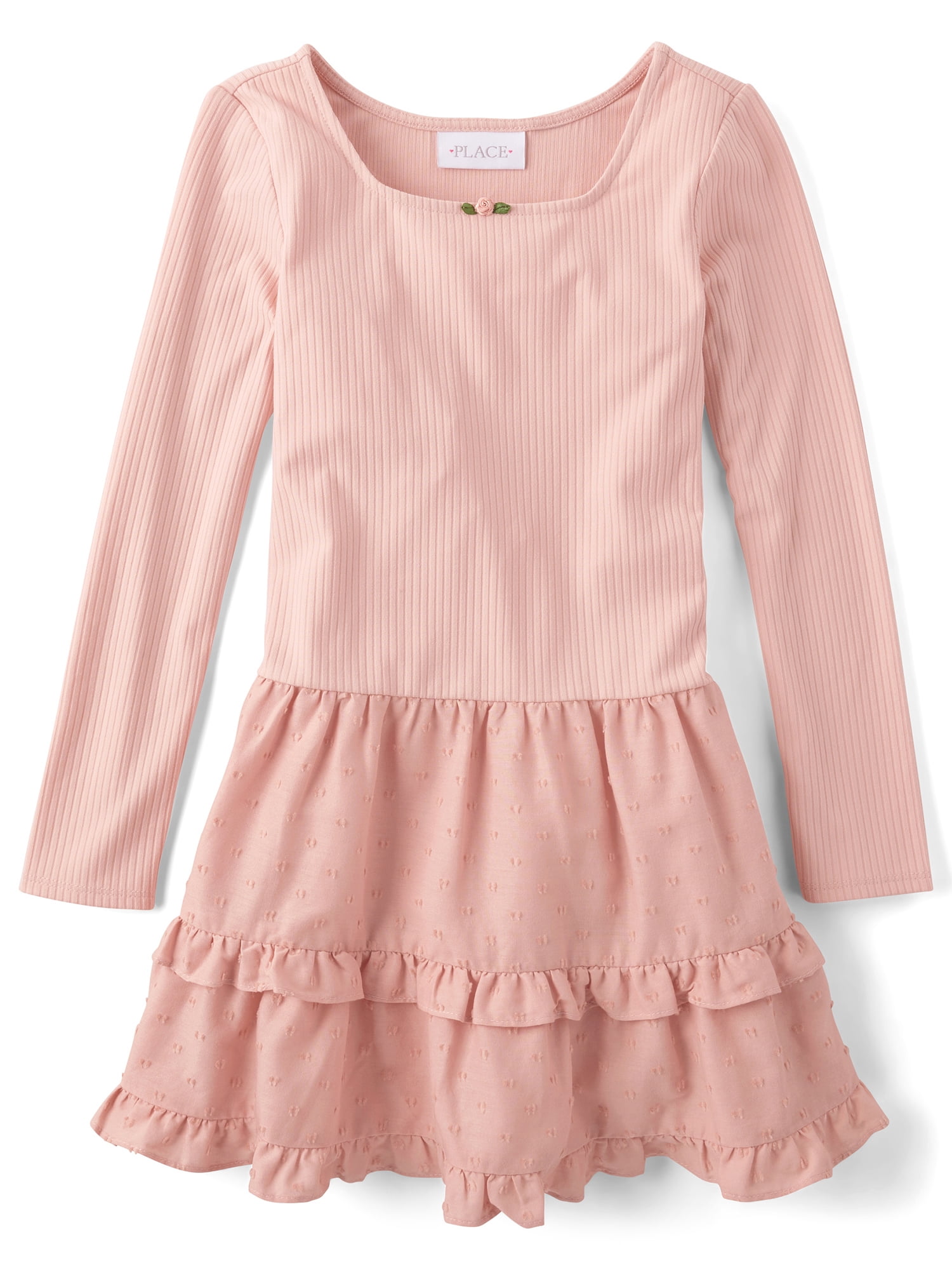 The Children's Place Girls Long Sleeve Tiered Drop Waist Dress, Sizes XS-XXL