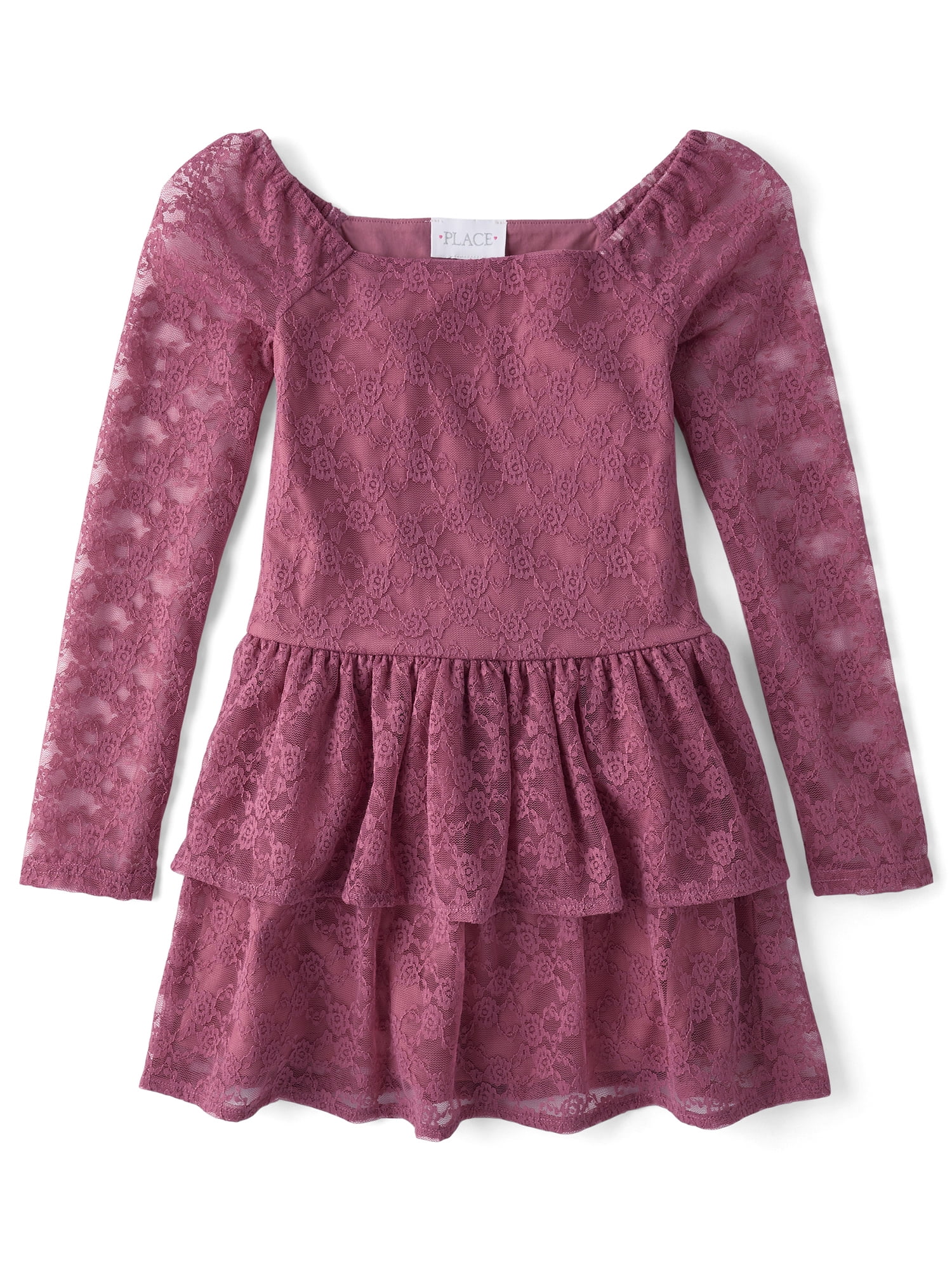 The Children's Place Girls Long Sleeve Tiered Lace Dress, Sizes XS-XXL