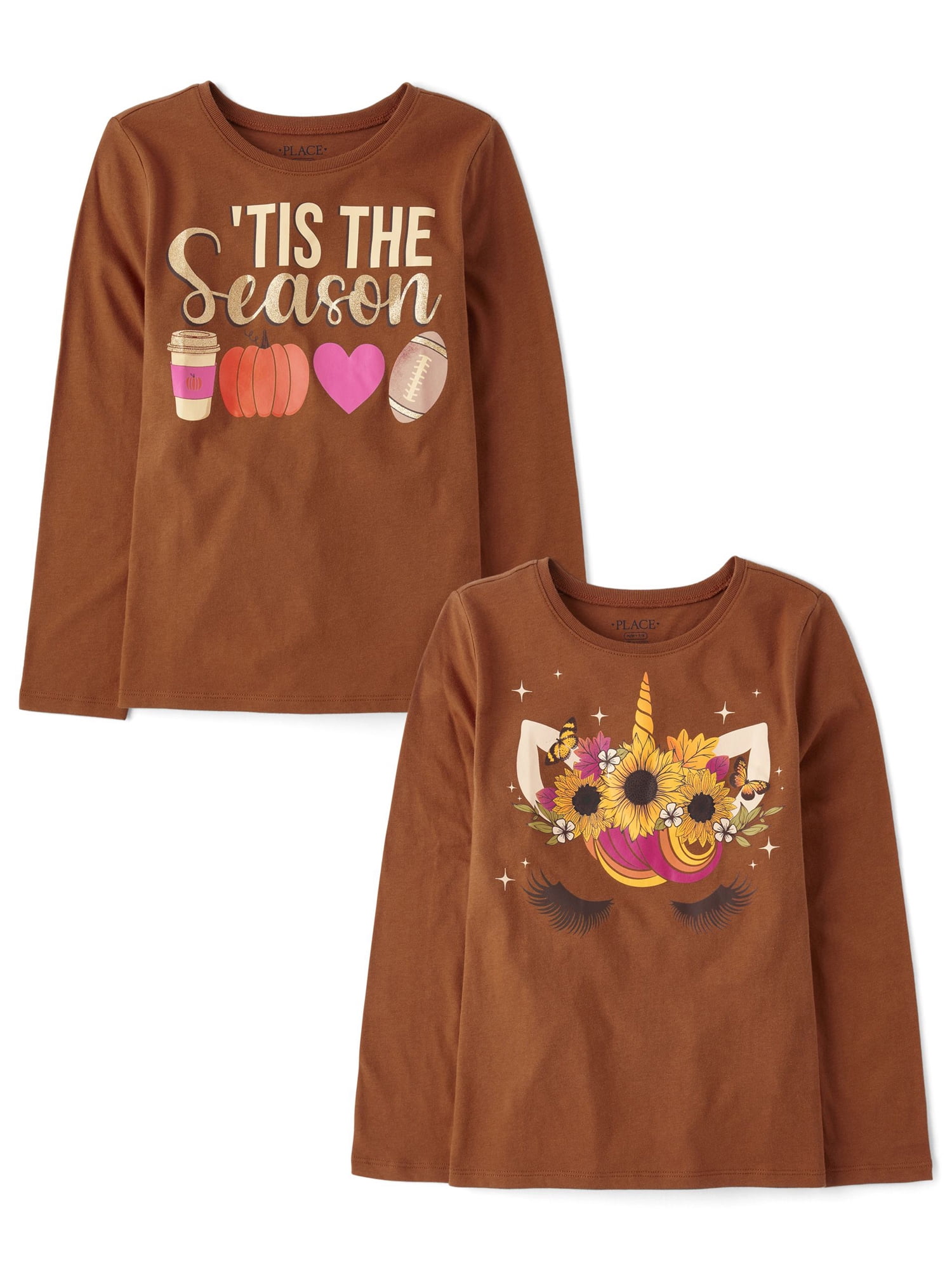 The Children's Place Girls Long Sleeve 'Tis The Season' Tee, 2-Pack, Sizes XS-XXL