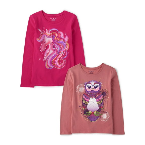 The Children's Place Girls Long Sleeve Unicorn Graphic Tee, 2-Pack, Sizes XS-XXL