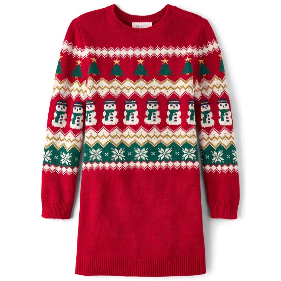 The Children's Place Girls Long Sleeve X-Mas Fairisle Sweater Dress, Sizes XS-XXL