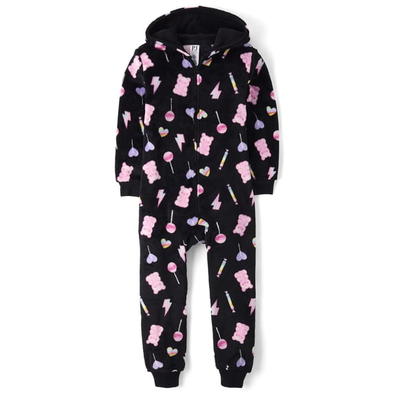 The Children's Place Girls One Piece Cozy Fleece Candy Print PJs, Sizes XS-XXL