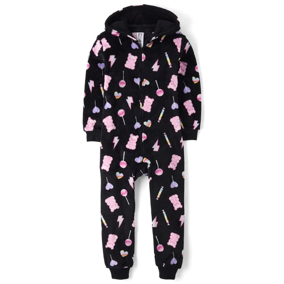 The Children's Place Girls One Piece Cozy Fleece Candy Print PJs, Sizes XS-XXL
