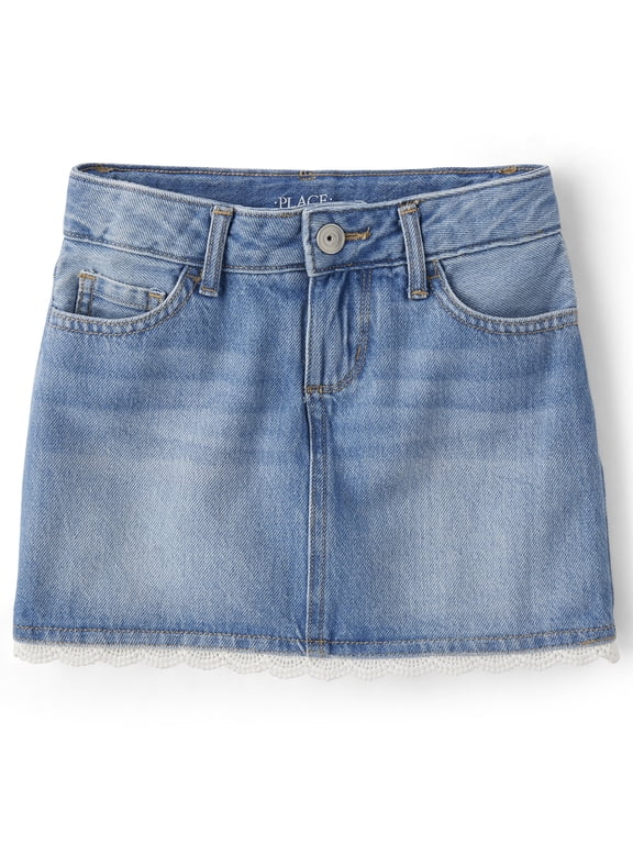 Girls Pull On Crochet Denim Skort, Sizes 4-16