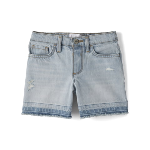Girls Relaxed Fit Destructed Denim Midi Shorts, Sizes 4-16