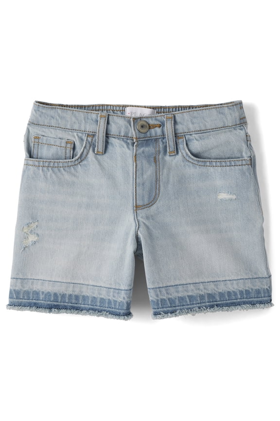 Girls Relaxed Fit Destructed Denim Midi Shorts, Sizes 4-16