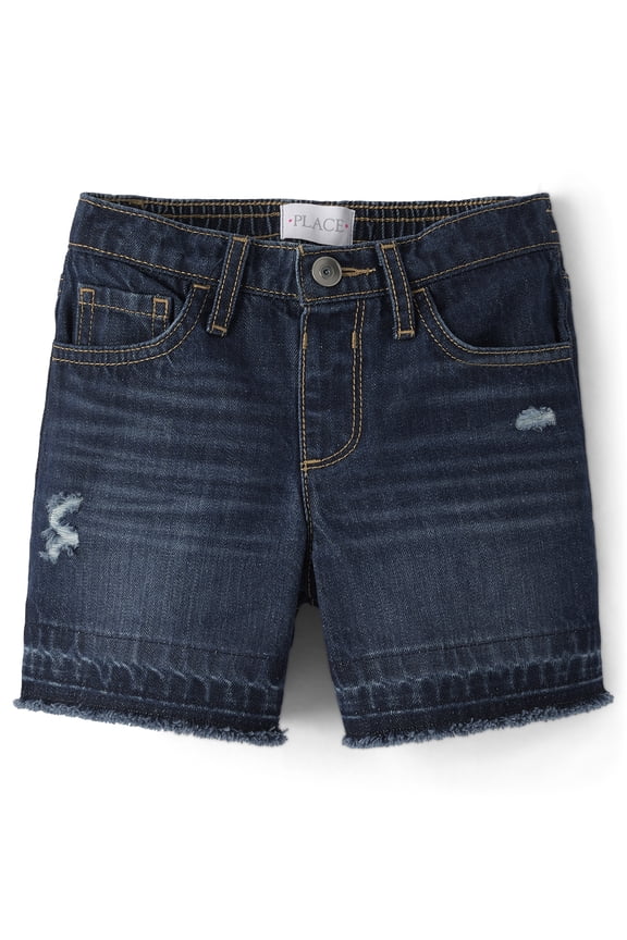 Girls Relaxed Fit Destructed Denim Midi Shorts, Sizes 4-16