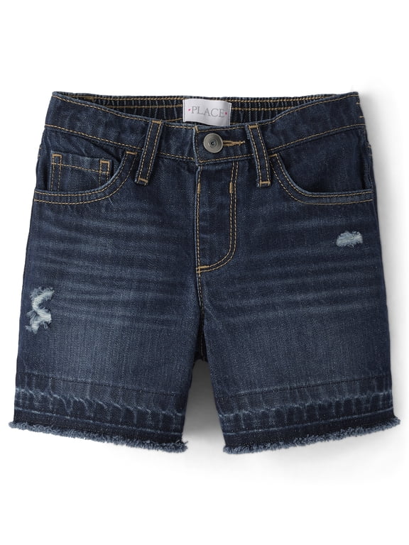 Girls Relaxed Fit Destructed Denim Midi Shorts, Sizes 4-16