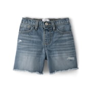 Girls Relaxed Fit Destructed Denim Midi Shorts, Sizes 4-16