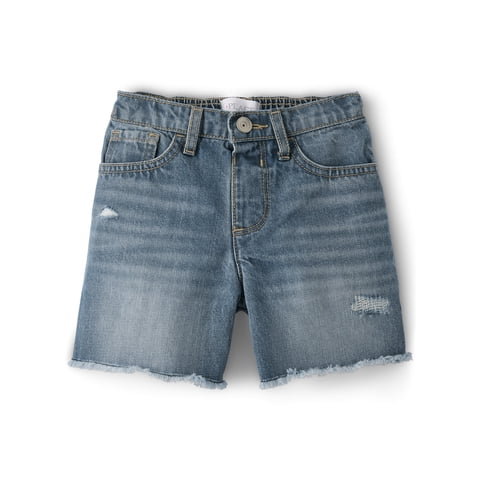 Girls Relaxed Fit Destructed Denim Midi Shorts, Sizes 4-16