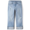 thumbnail image 1 of The Children's Place Girls Ripped Roll Cuff 90s Straight Jeans, Sizes 4-16, 1 of 4