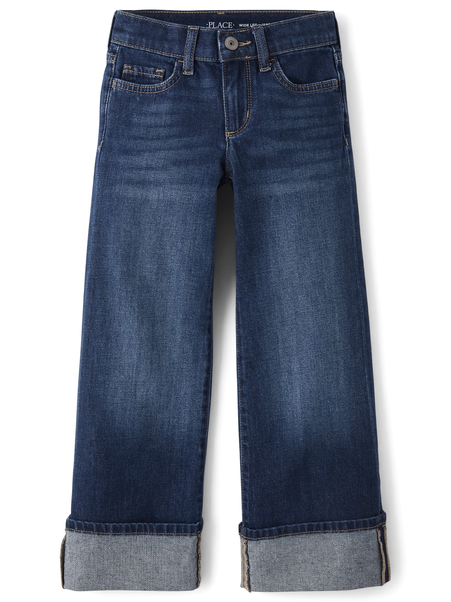 Girls Roll Cuff Wide Leg Jeans, Sizes 4-16